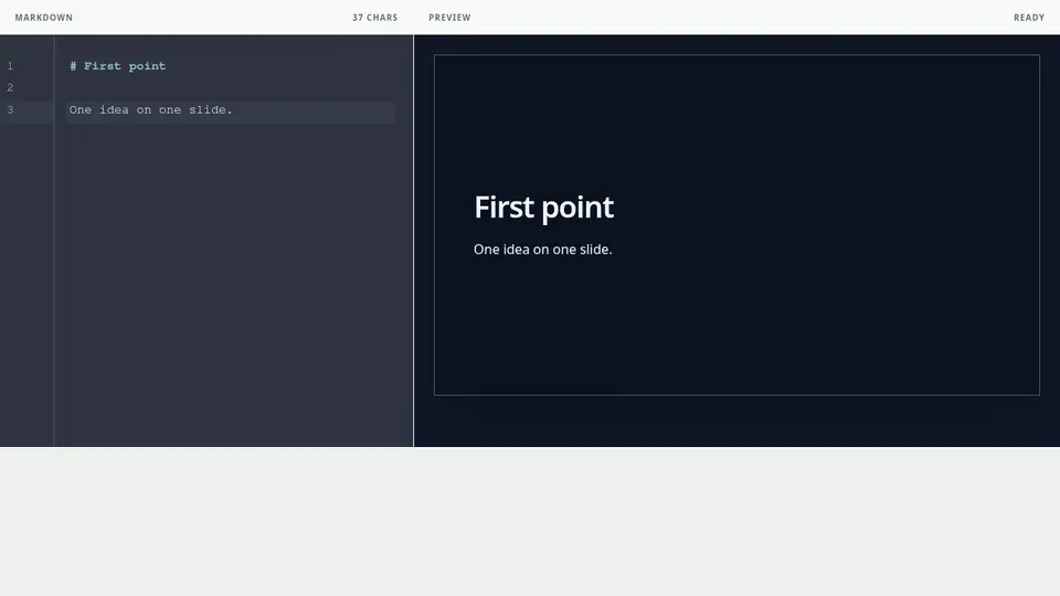 Before adding a separator, the heading and body appear on one slide.